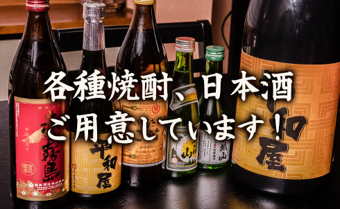 各種焼酎、日本酒 ご用意しています！